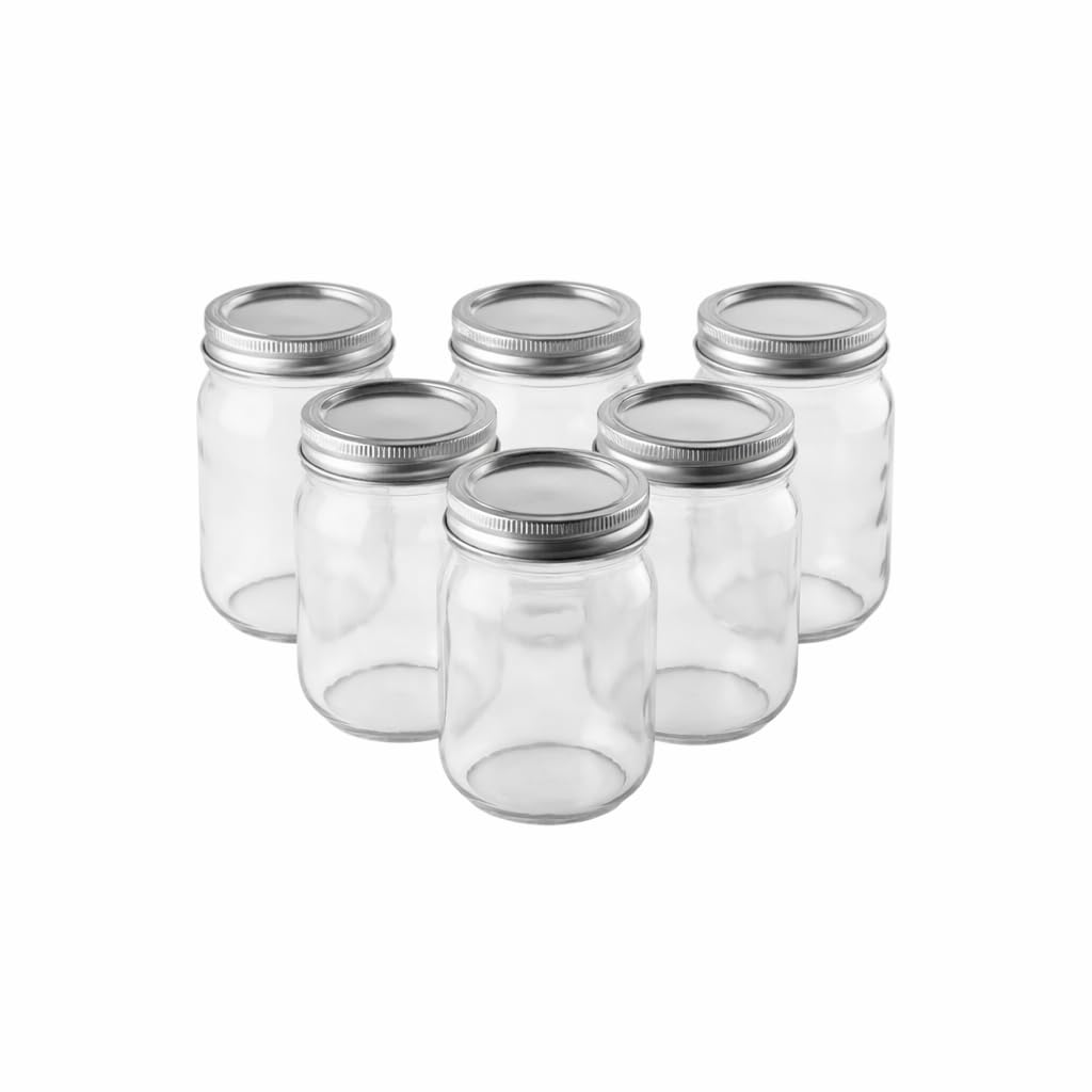 16 oz Regular Mouth Mason Jars Pack of 6 with Airtight Metal Lids S6263