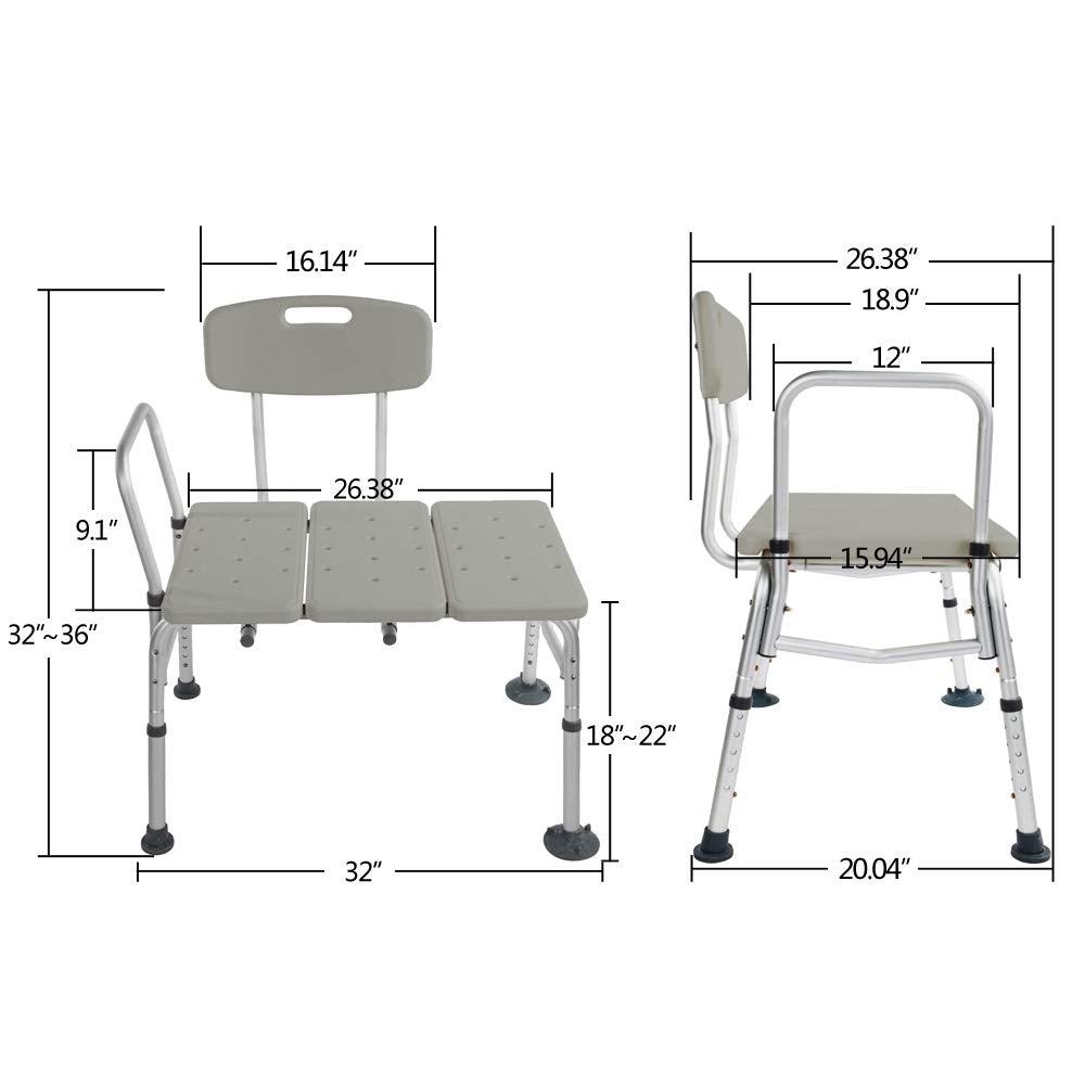 Bath Shower Transfer Bench with Backrest & Padded Armrest B551868