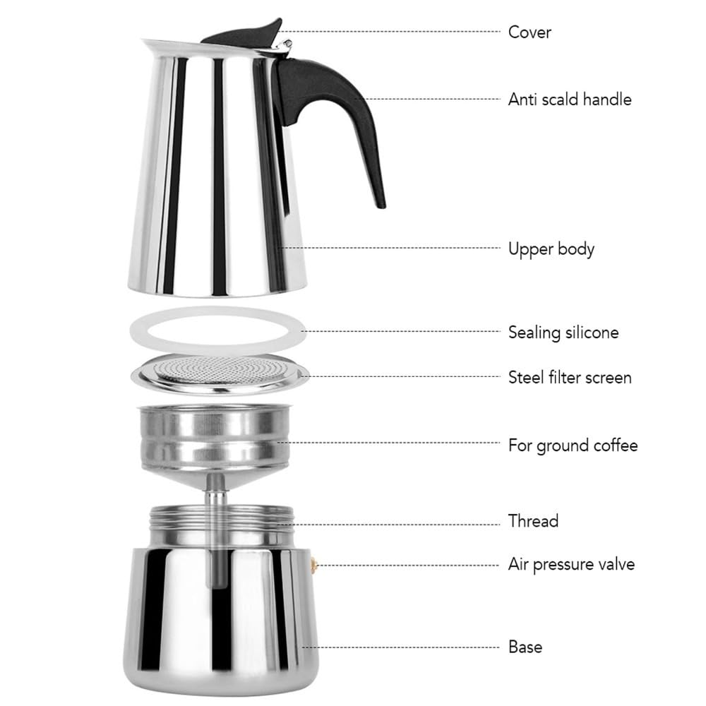 4 Cup Stainless Steel Stovetop Moka Pot W482