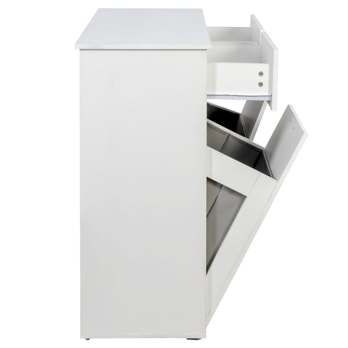 White Tilt Out Trash Cabinet with 2 Drawers X9034
