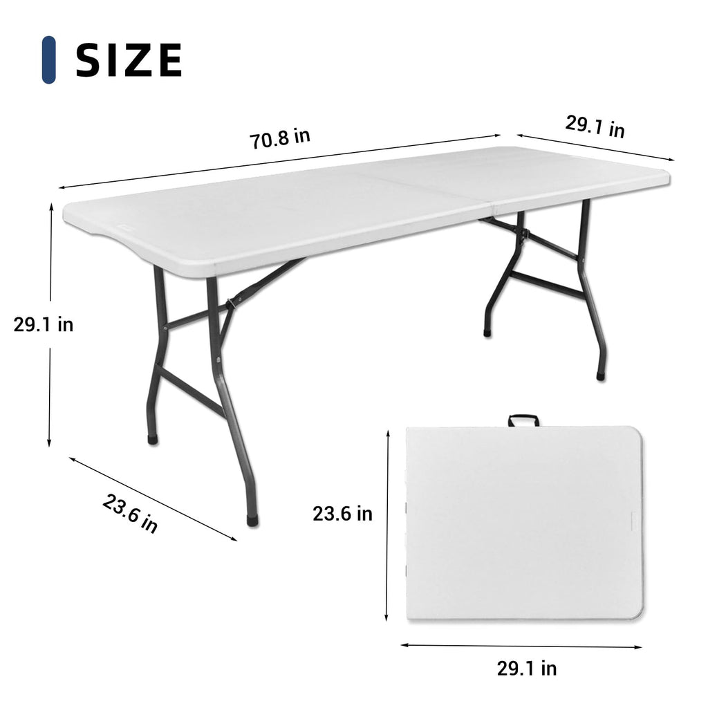 6ft Heavy Duty White Folding Table with Carrying Handle Z486