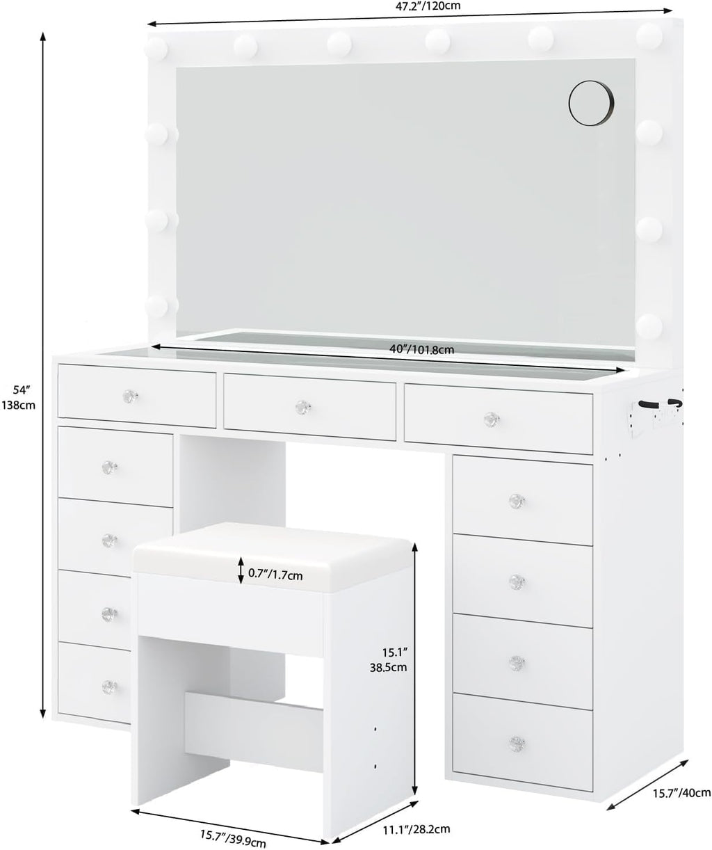 White Vanity Desk with Mirror and Chair P751