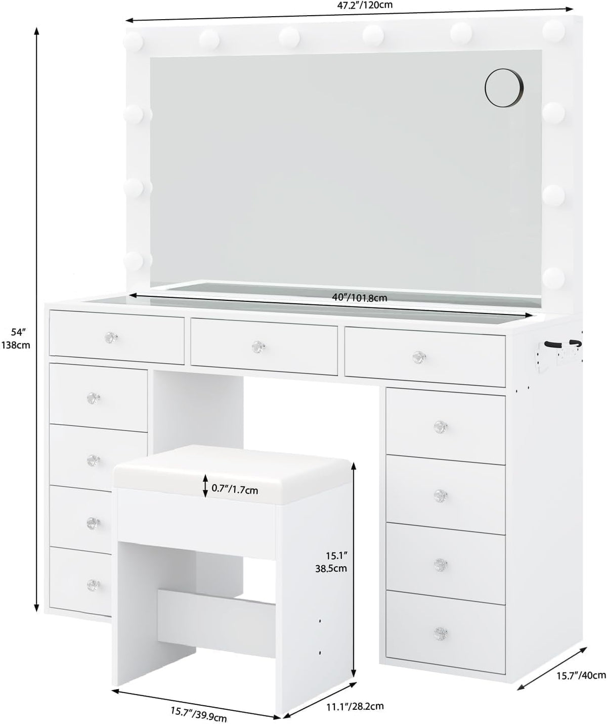 White Vanity Desk with Mirror and Chair P751