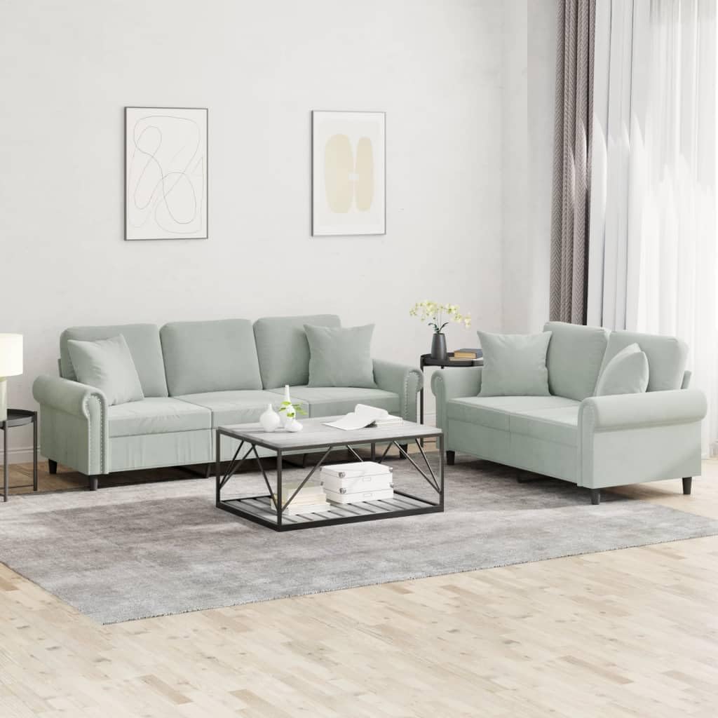 Light Gray Velvet 2 Piece Sofa Set H708