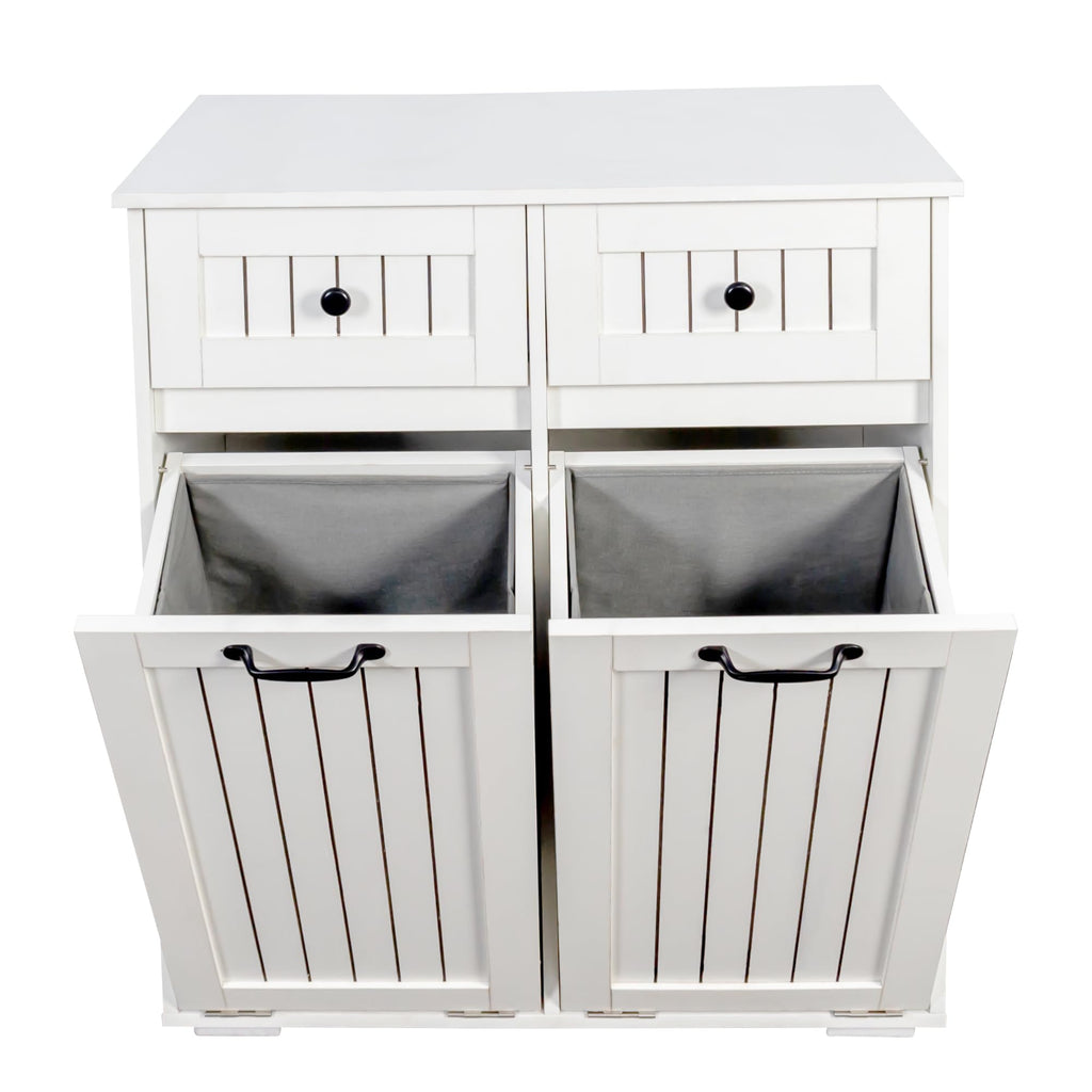 White Tilt Out Trash Cabinet with 2 Drawers X9034