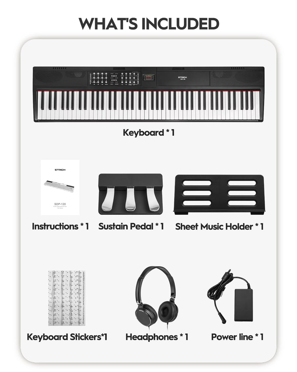 88 Keys Weighted Hammer-Action Digital Piano with Sustain Pedal Q867