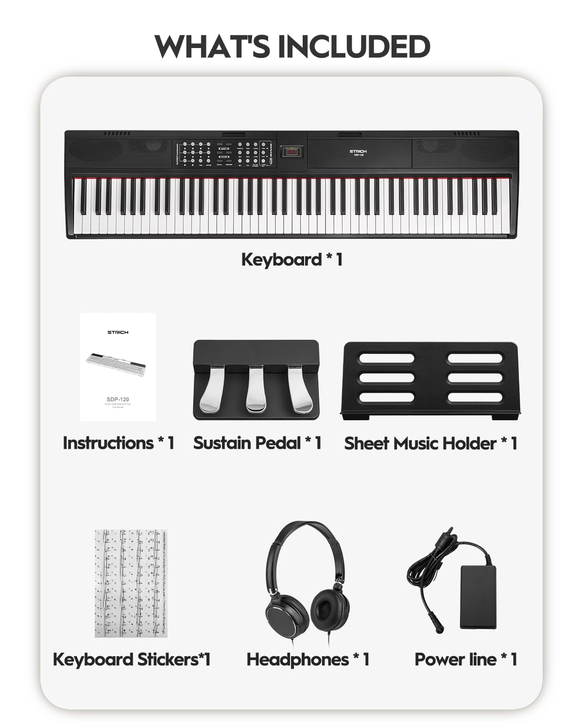 88 Keys Weighted Hammer-Action Digital Piano with Sustain Pedal Q867