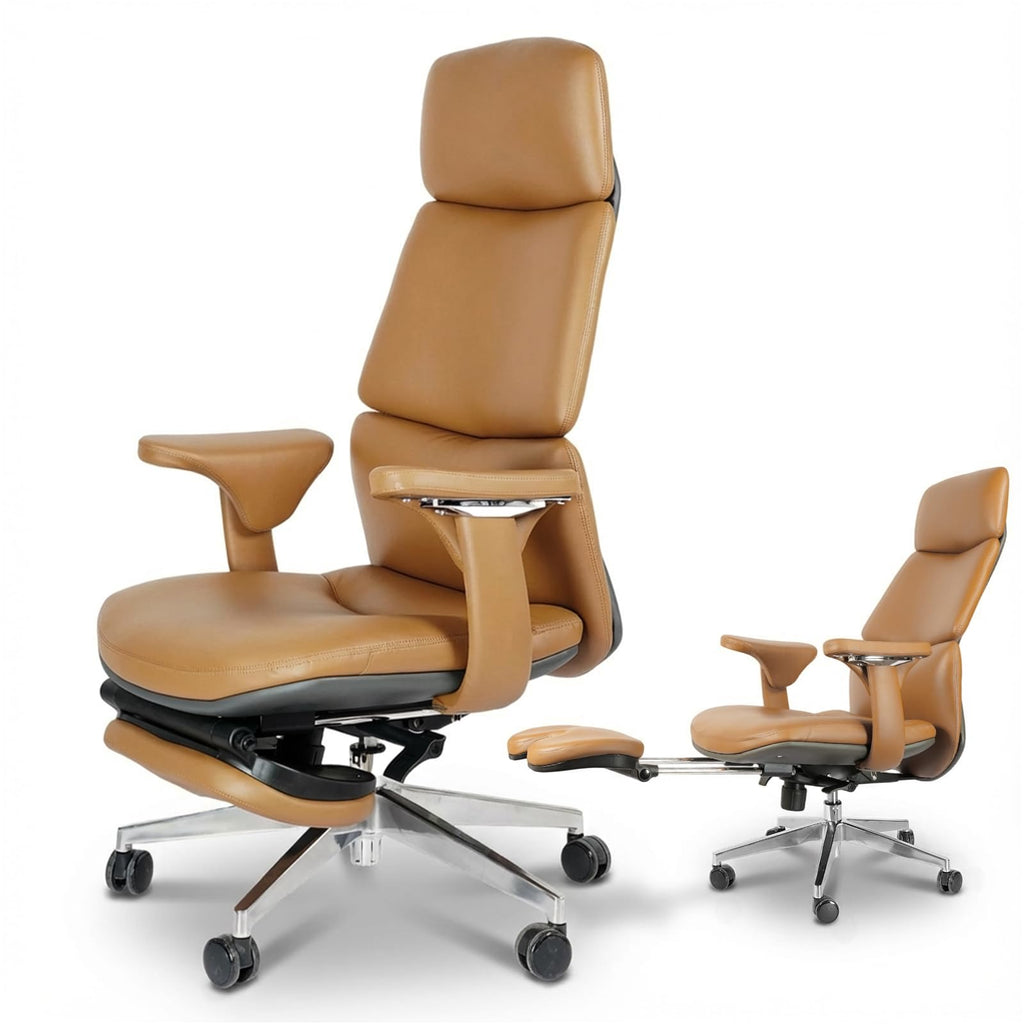 Ergonomic Genuine Leather Office Chair with Footrest X90310