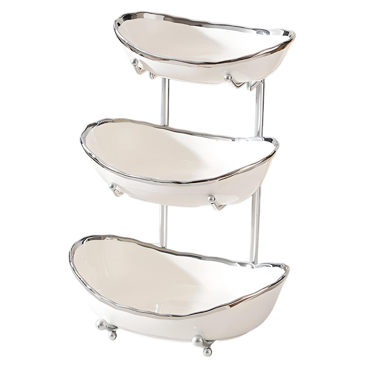 3 Tier Ceramic Fruit Bowl with Metal Stand I994752