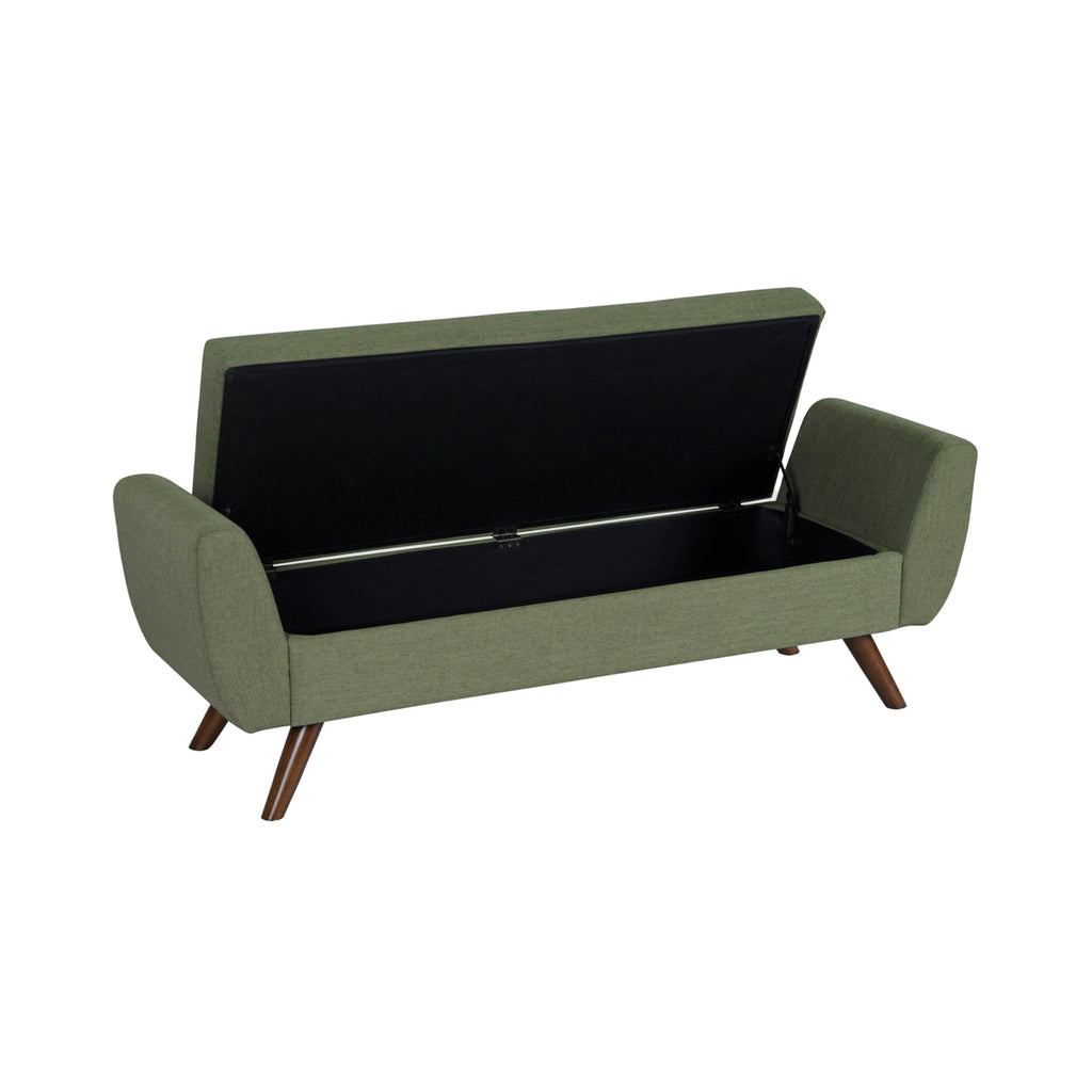 Olive Green Woven Storage Bench with Wood Legs P9783