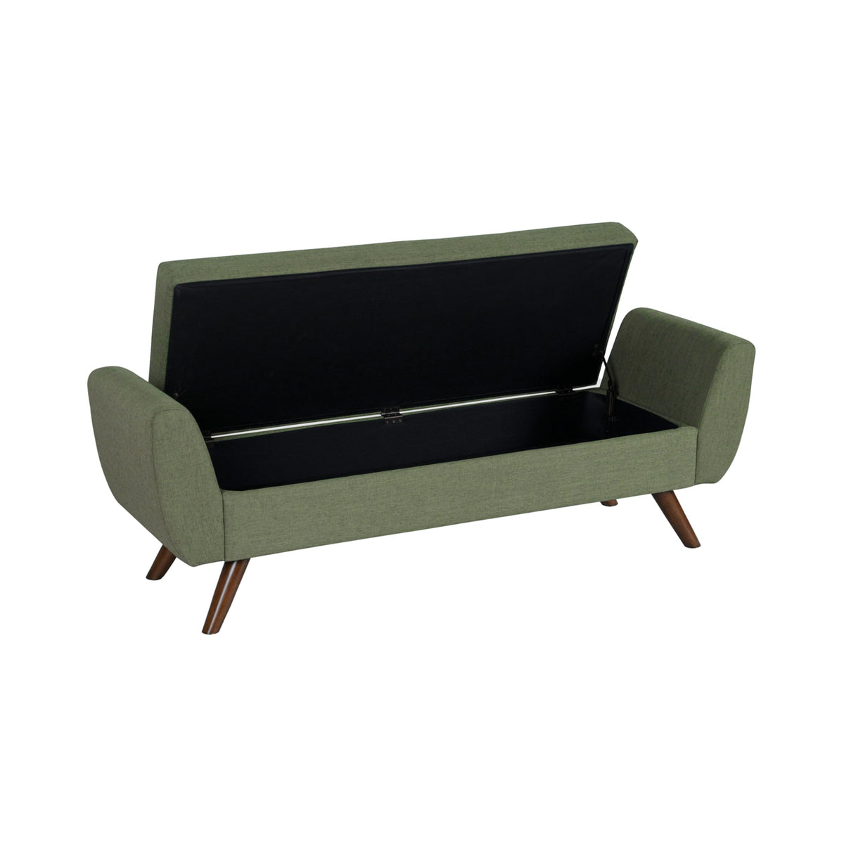 Olive Green Woven Storage Bench with Wood Legs P9783