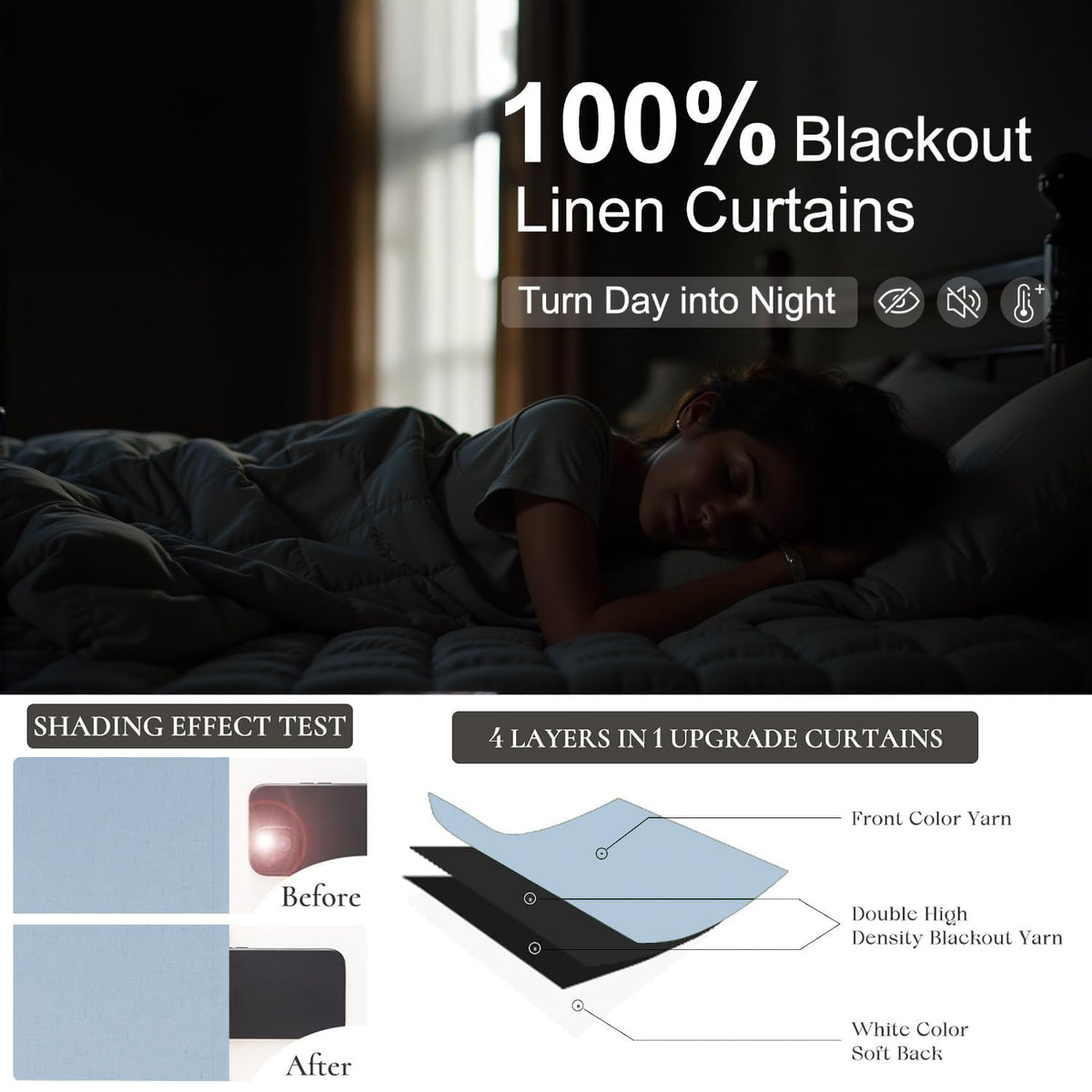 Light Blue Linen 108 Inch 2 Panel Curtain Set Y937679
