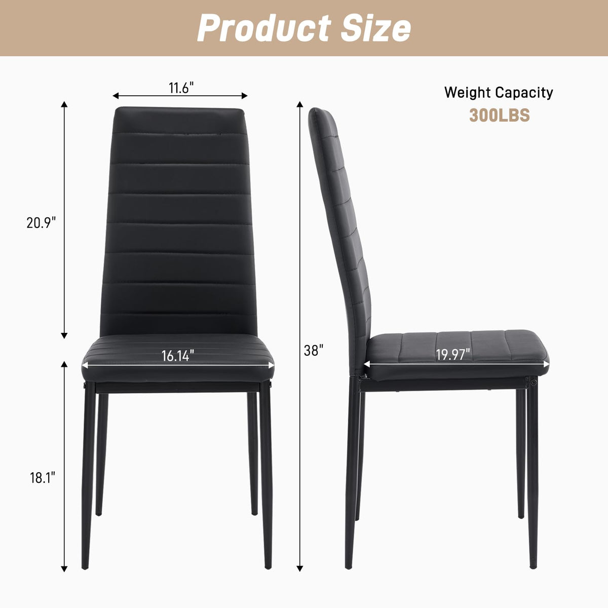 Black PU Leather Dining Chairs Set of 4 L4749