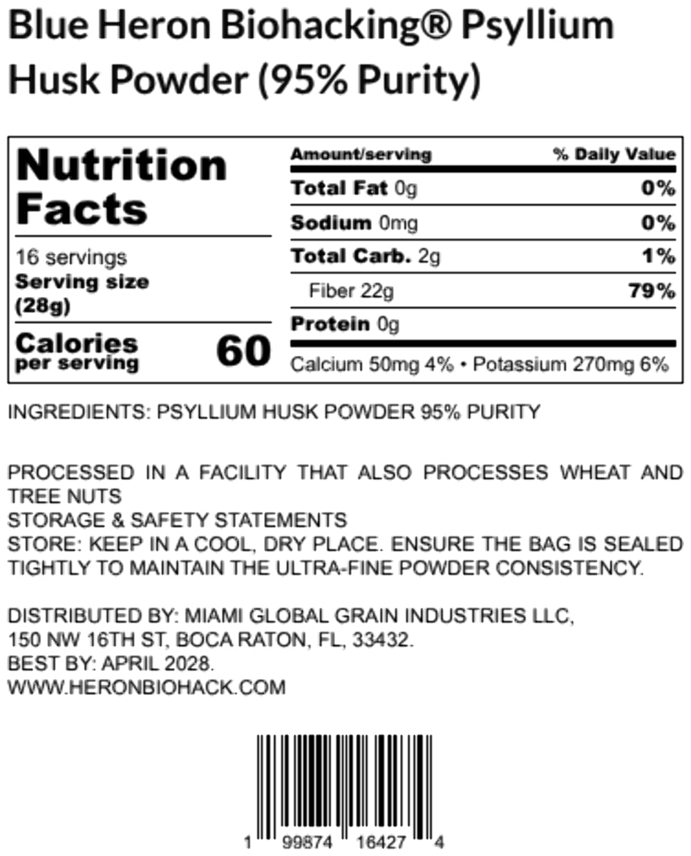 Psyllium Husk Powder 95% Purity Fiber Supplement 16oz Pack of 7 H535468