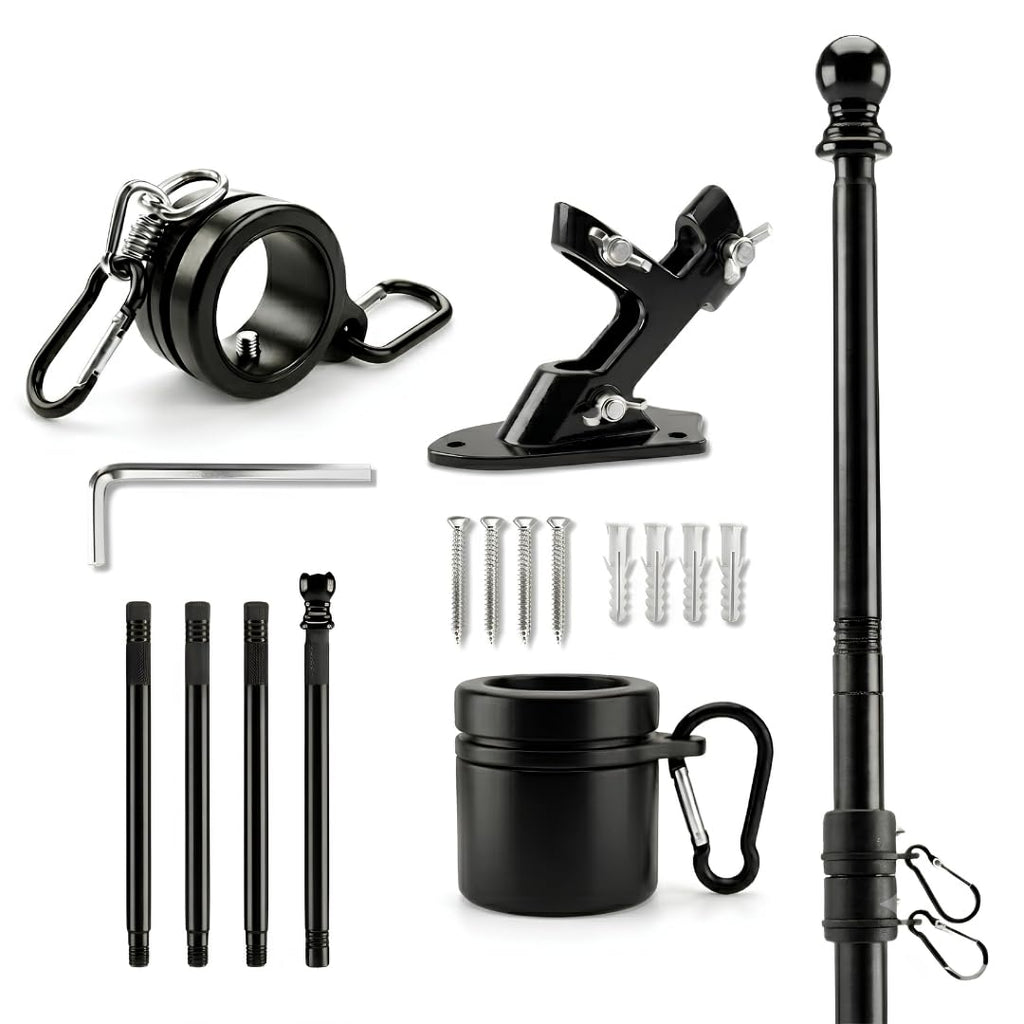 5FT Black Heavy Duty Flag Pole Kit with Bracket Q96223