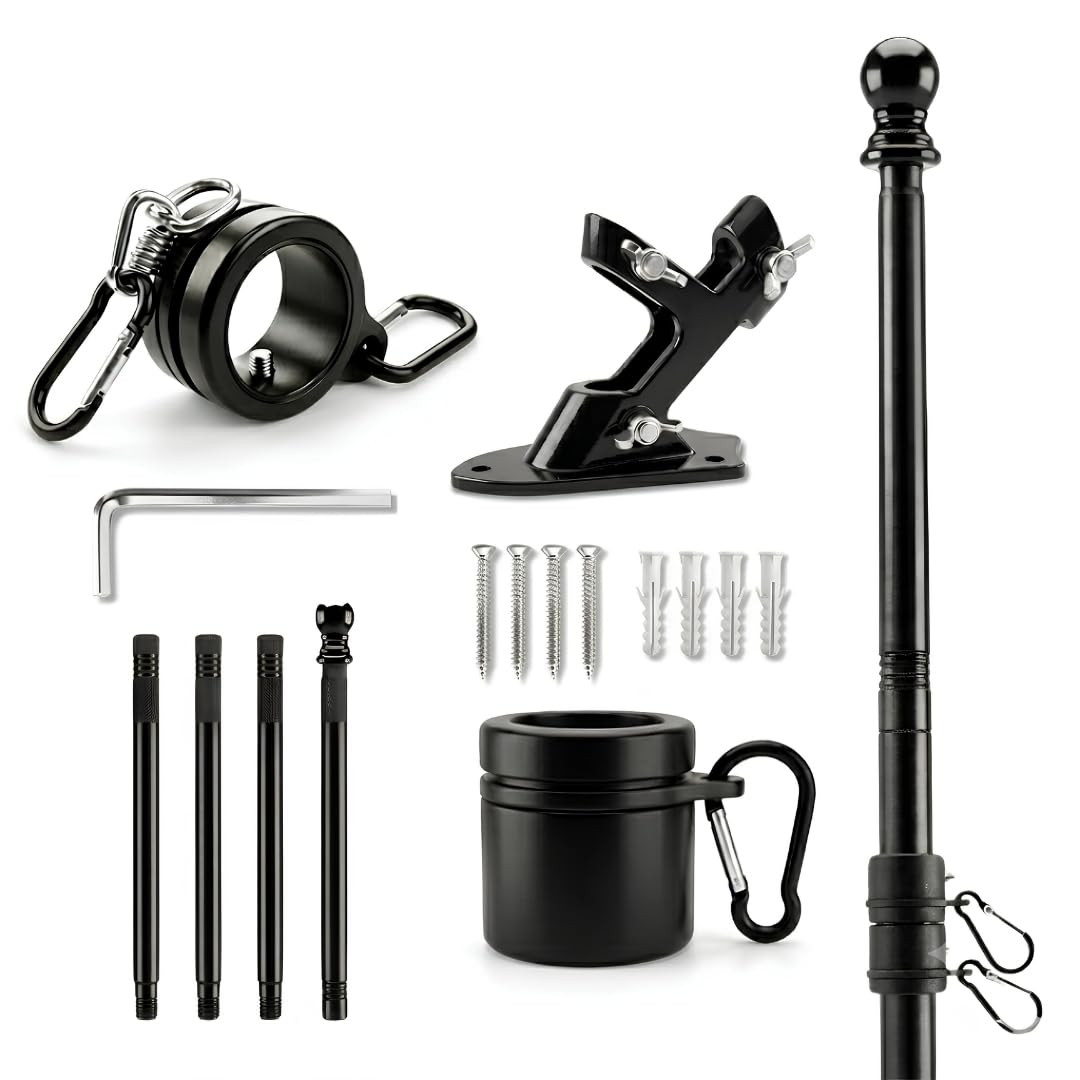 5FT Black Heavy Duty Flag Pole Kit with Bracket Q96223