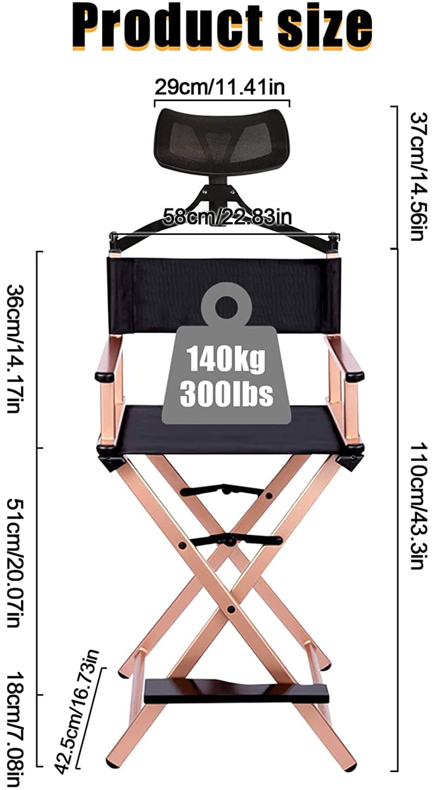 31 Inch Tall Aluminum Director Chair with Headrest and Footrest W80362