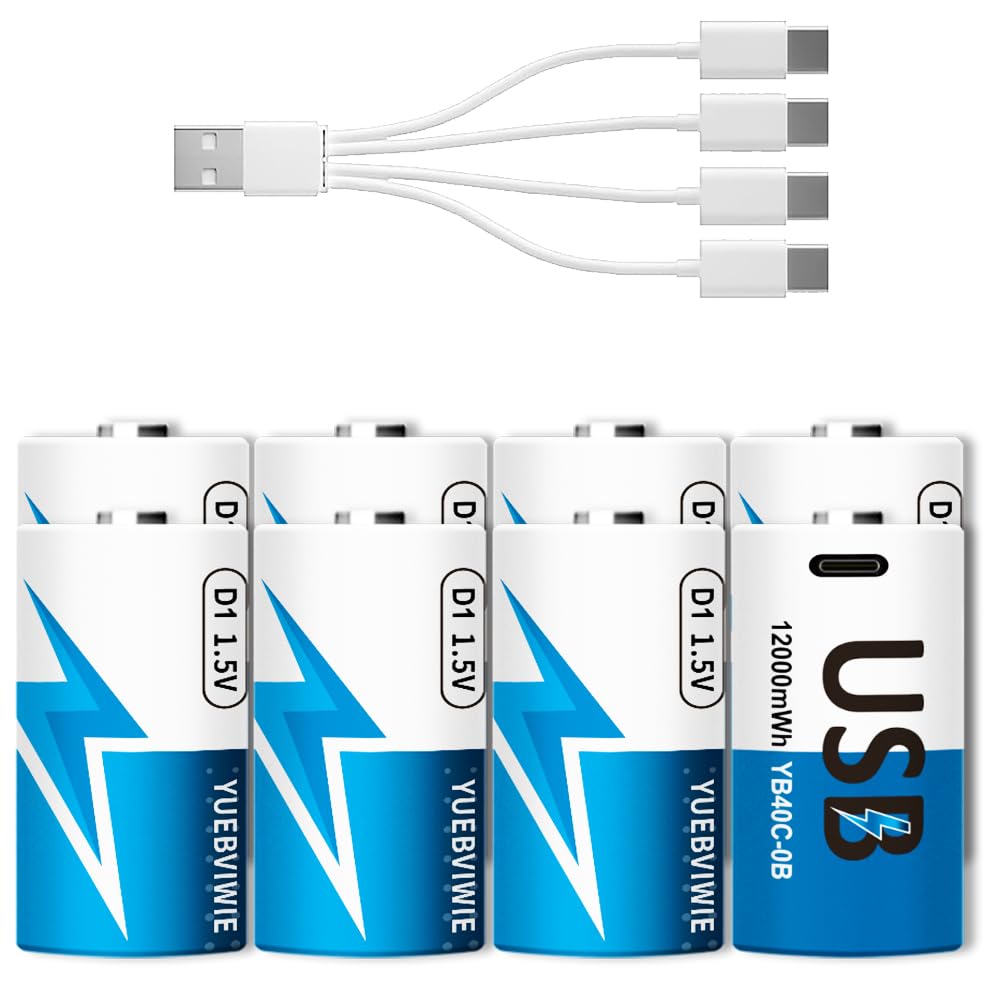 Rechargeable Lithium D Batteries 8 Pack 1.5V I353