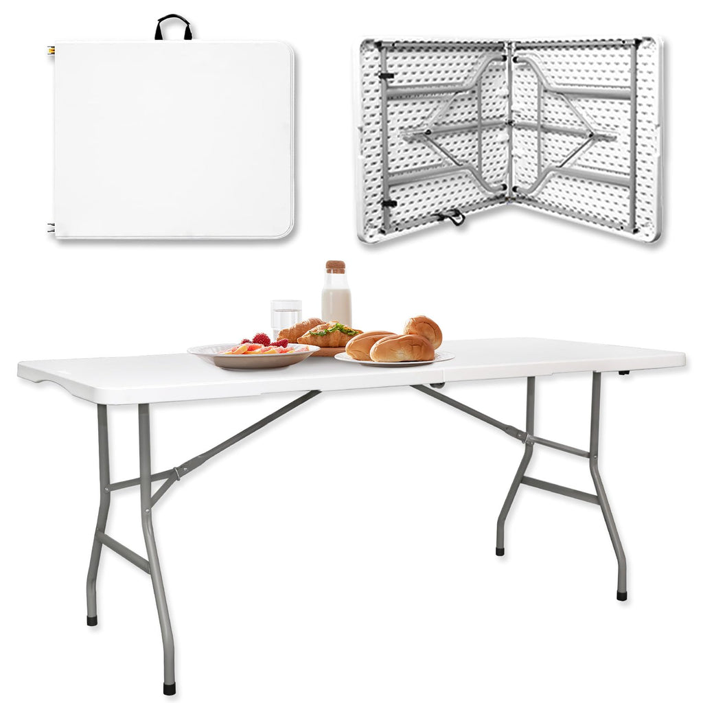 6ft Heavy Duty White Folding Table with Carrying Handle Z486