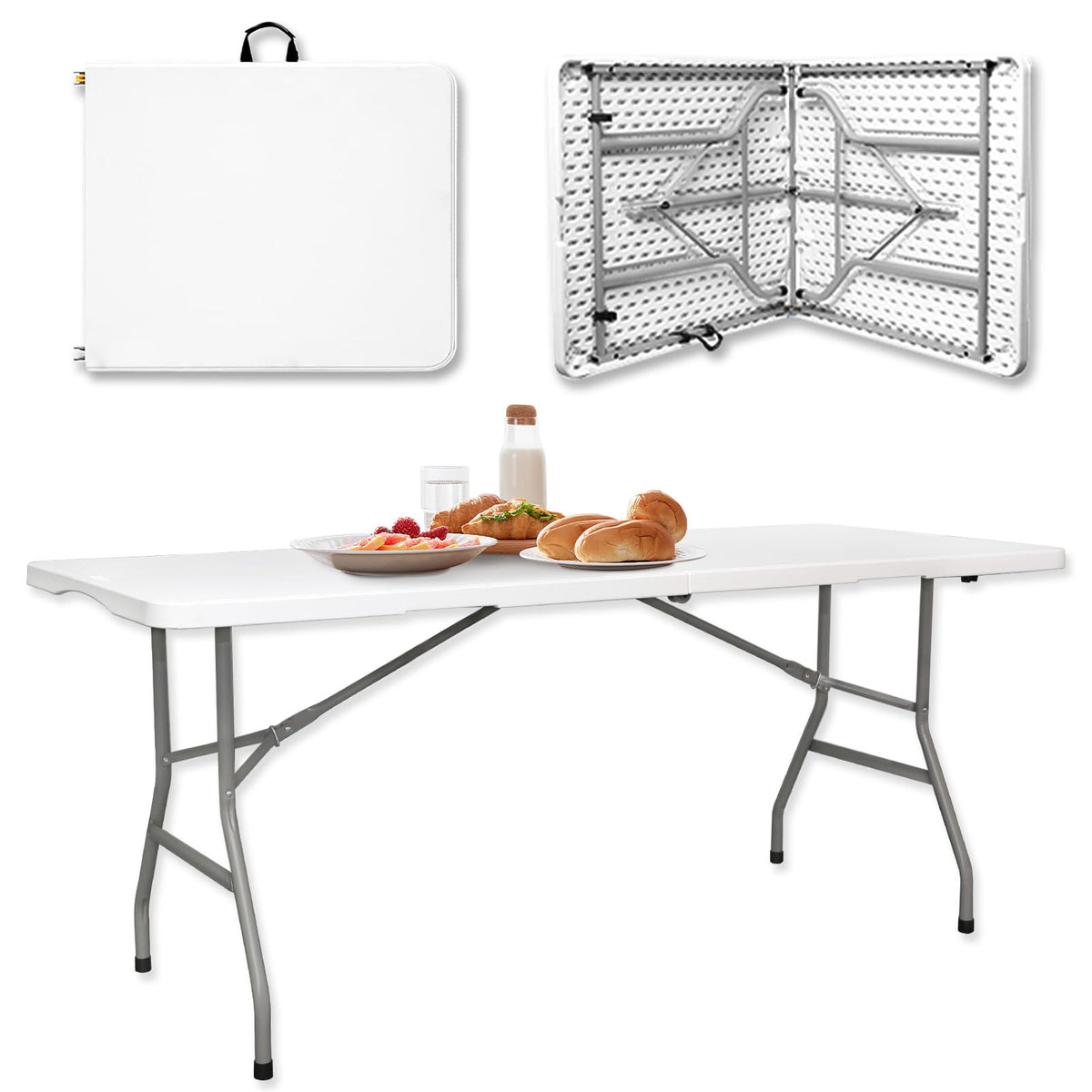 6ft Heavy Duty White Folding Table with Carrying Handle Z486