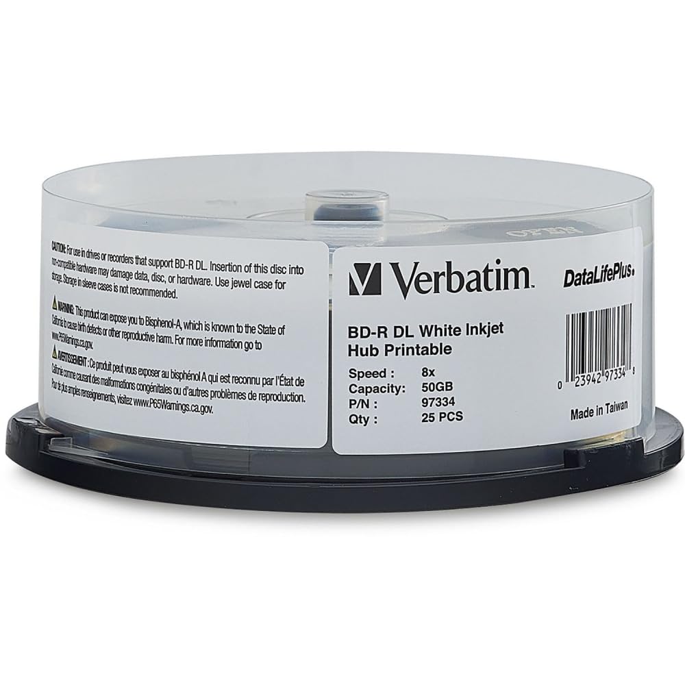 Blu-ray BD-R DL Inkjet Printable Disc 50GB 25 Pack Spindle D592315