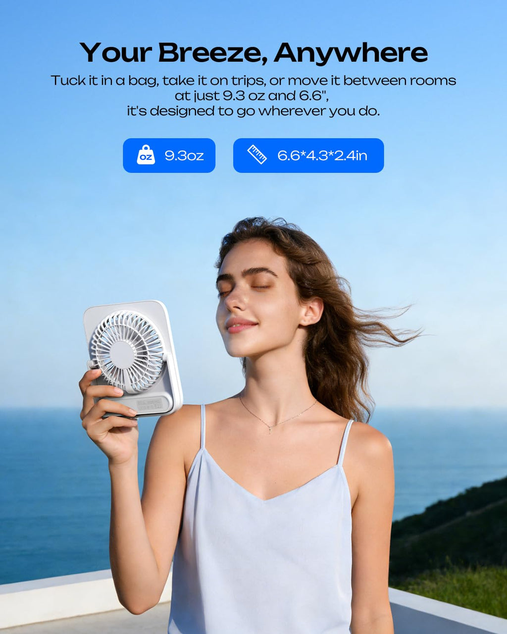 Portable Rechargeable Desk Fan 4000mAh 4-Speed 6.5 Inch White F288710