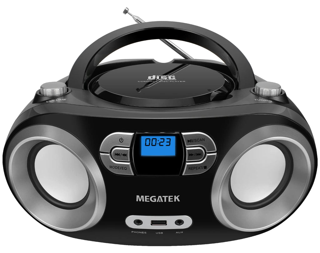 Portable CD Player Boombox with Bluetooth & FM Radio – Black C54845