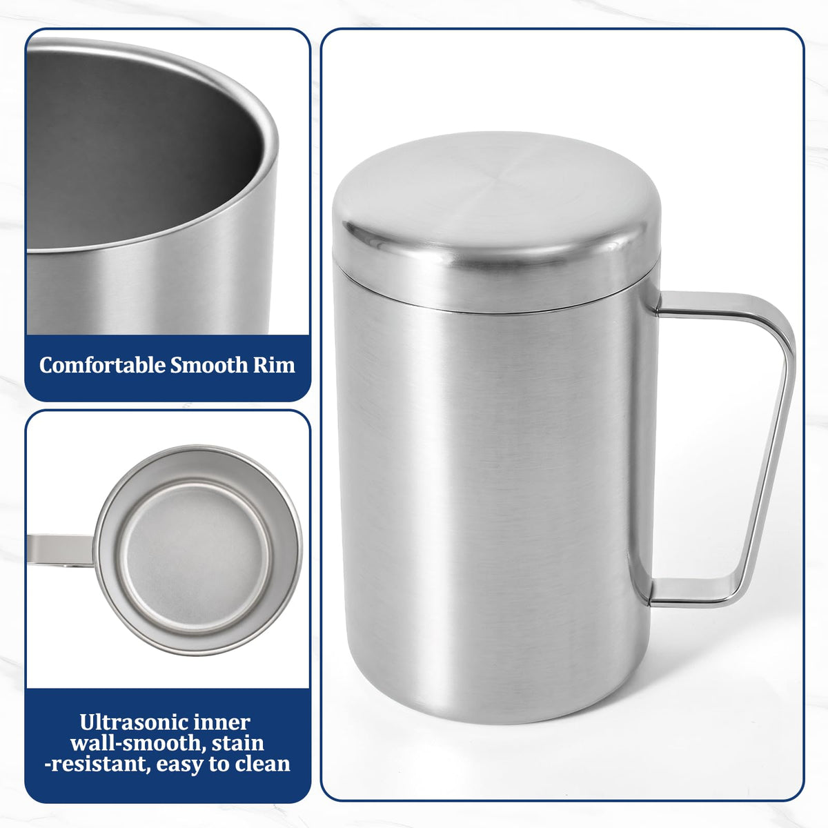 17oz Double Wall Stainless Steel Insulated Camping Mug with Lid X62296