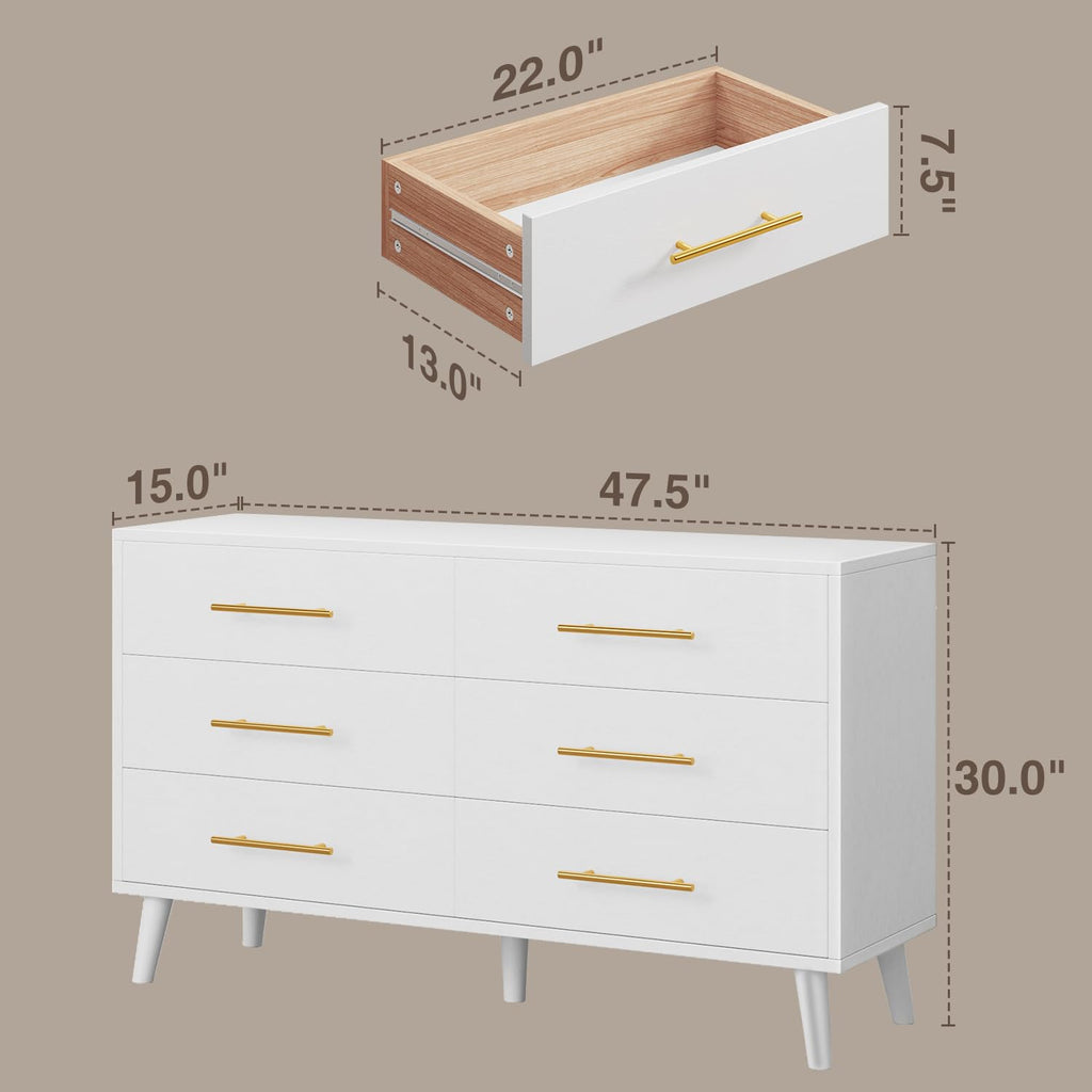 White 6 Drawer Wood Dresser N7818