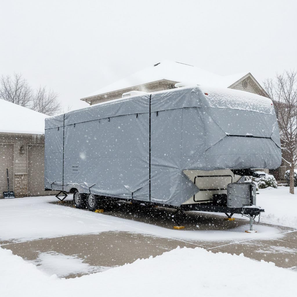 5th Wheel RV Trailer Cover 5 Layers with Windproof Side-Straps Heavy Duty 24' - 26' H6082