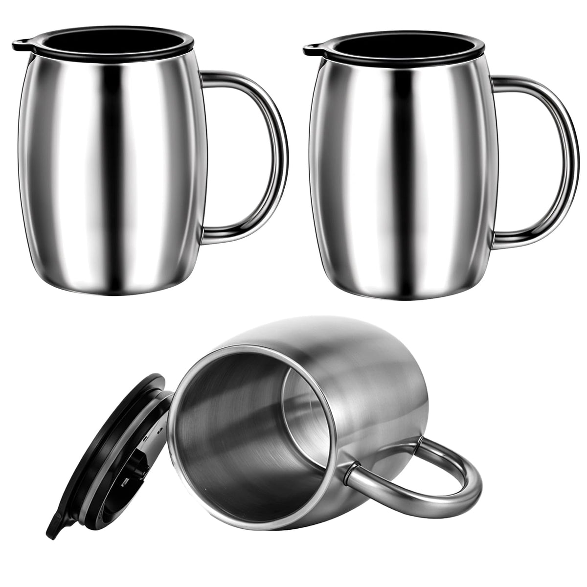 3 Pack 14 oz Insulated Stainless Steel Coffee Mug with Lid and Handle Y299021