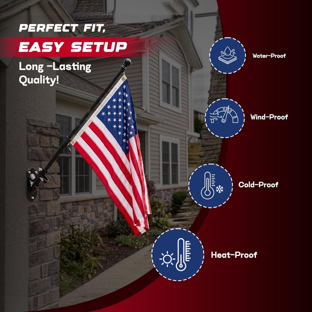 5FT Black Heavy Duty Flag Pole Kit with Bracket Q96223