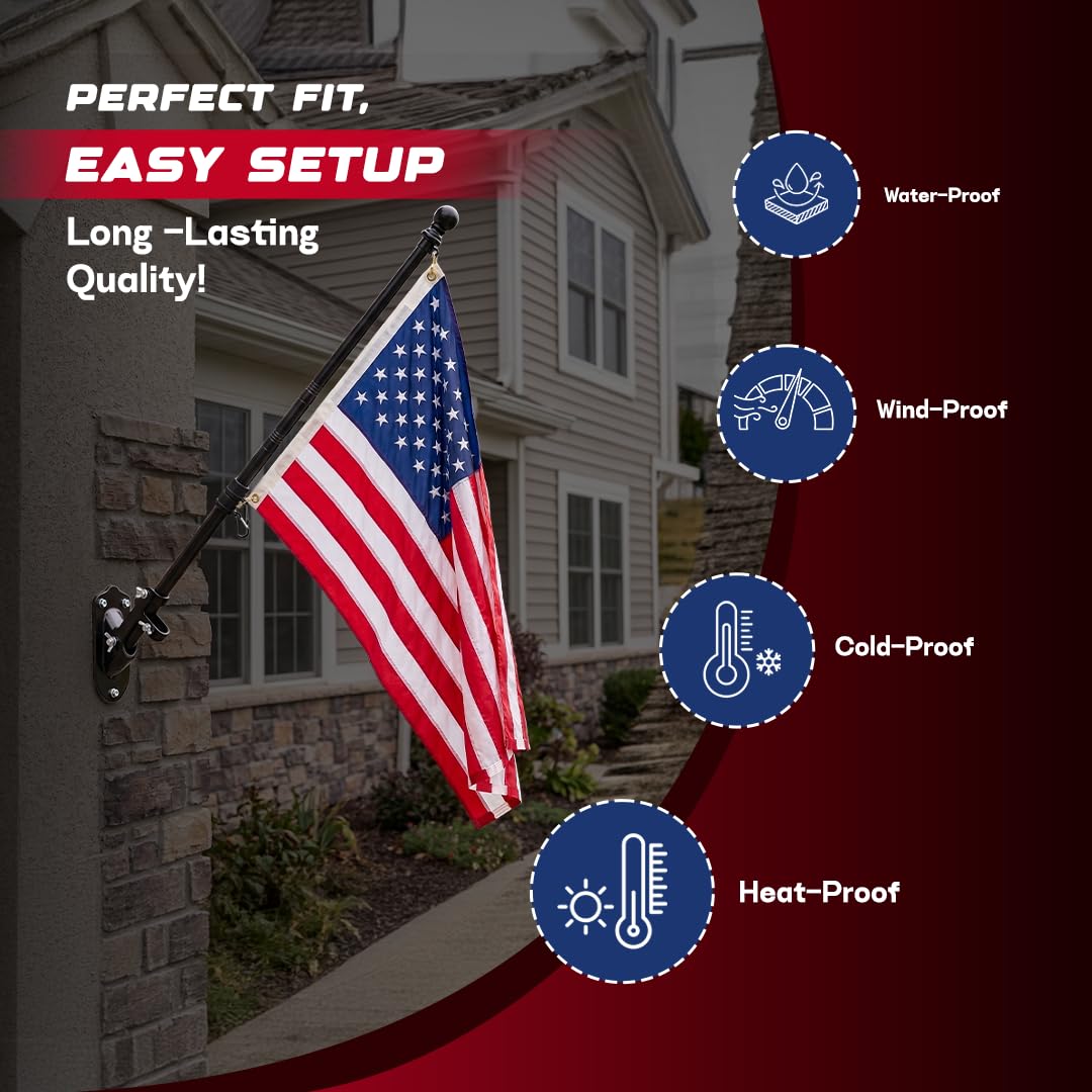 5FT Black Heavy Duty Flag Pole Kit with Bracket Q96223
