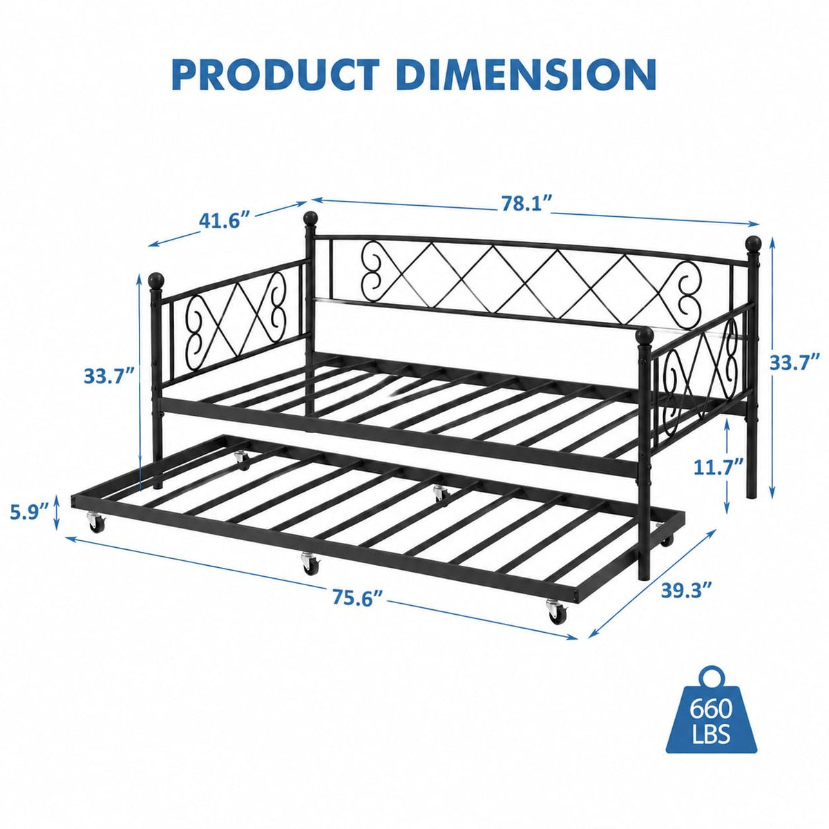 Twin Daybed with Trundle and Heart-Shaped Headboard X8118