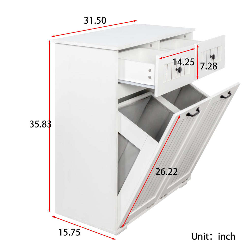 White Tilt Out Trash Cabinet with 2 Drawers X9034