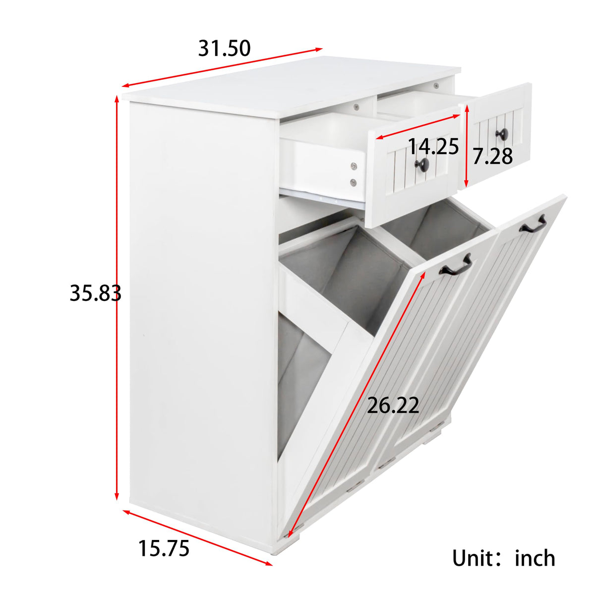 White Tilt Out Trash Cabinet with 2 Drawers X9034