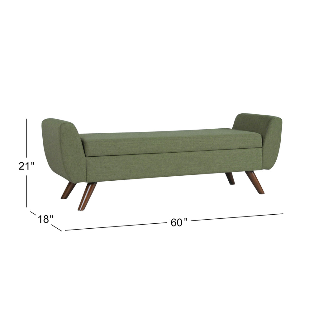 Olive Green Woven Storage Bench with Wood Legs P9783