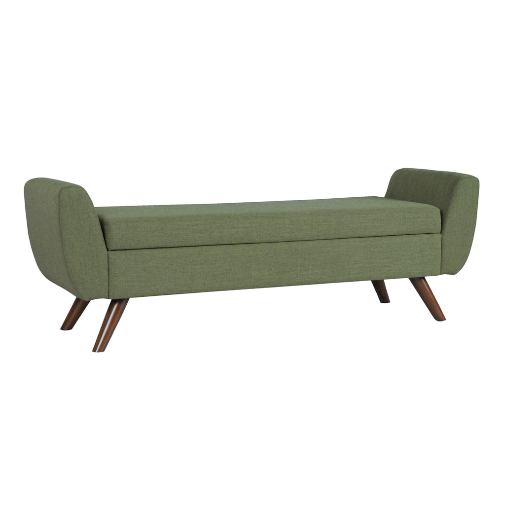 Olive Green Woven Storage Bench with Wood Legs P9783