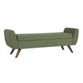 Olive Green Woven Storage Bench with Wood Legs P9783