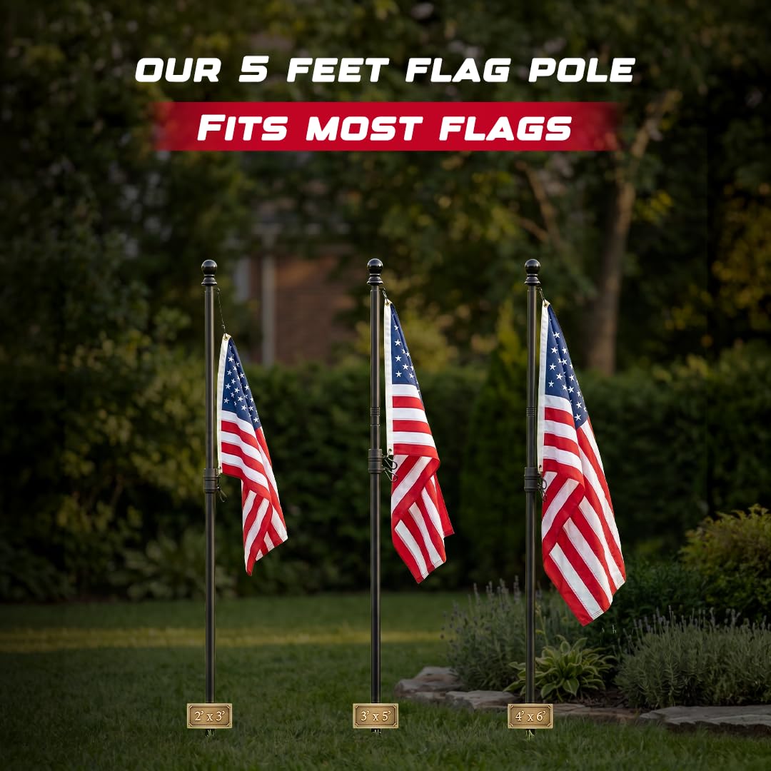 5FT Black Heavy Duty Flag Pole Kit with Bracket Q96223
