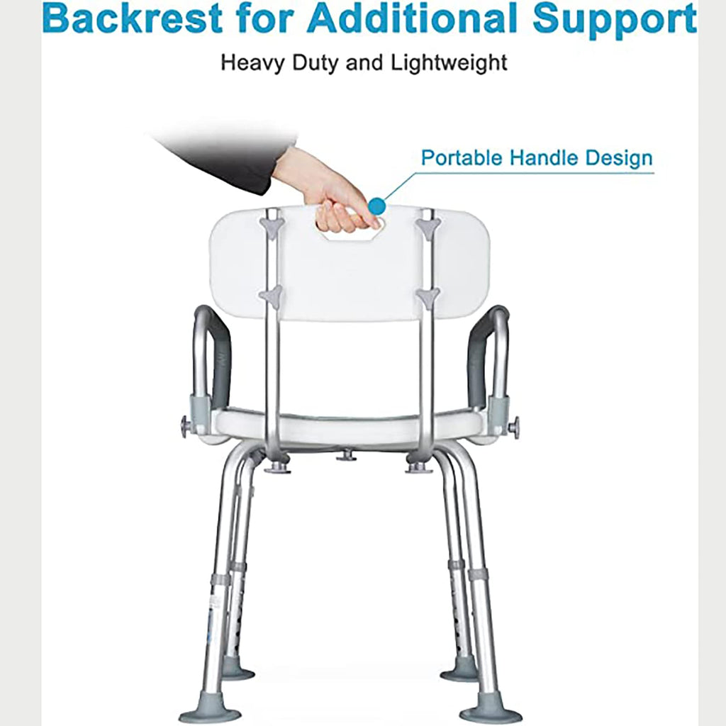 Heavy Duty White Shower Chair with Arms Back Adjustable D54224