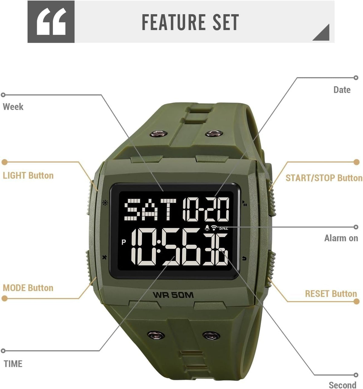 Large Face 5ATM Water Resistant Digital Mens Watch T876420