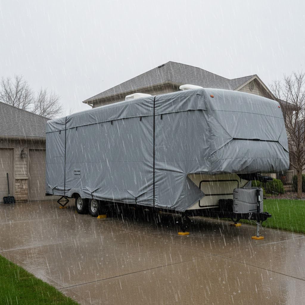 5th Wheel RV Trailer Cover 5 Layers with Windproof Side-Straps Heavy Duty 24' - 26' H6082