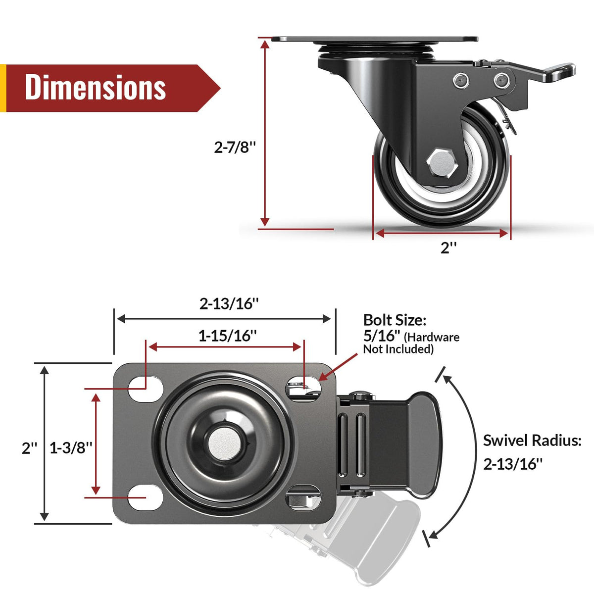 2 Inch Heavy Duty PU Caster Wheels, Set of 4 X9928