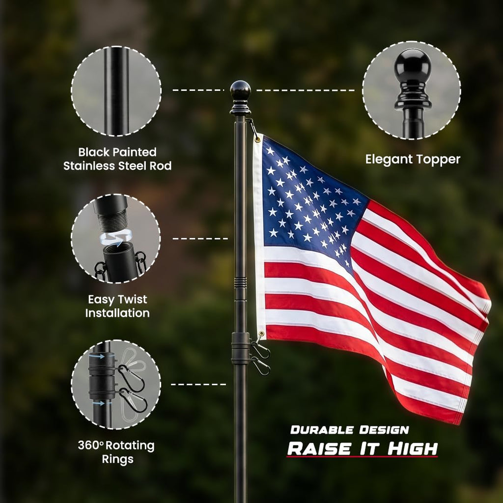 5FT Black Heavy Duty Flag Pole Kit with Bracket Q96223