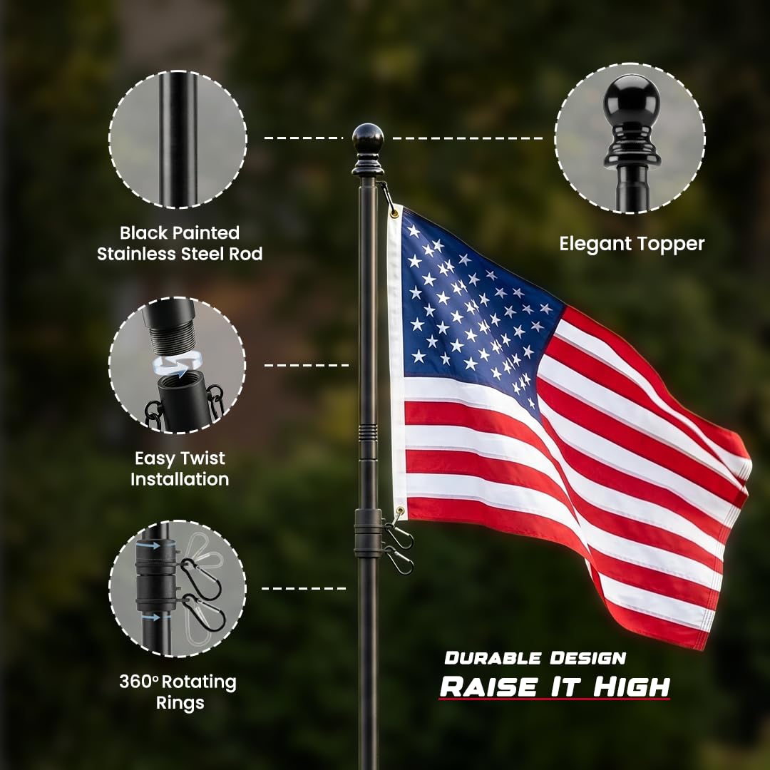 5FT Black Heavy Duty Flag Pole Kit with Bracket Q96223