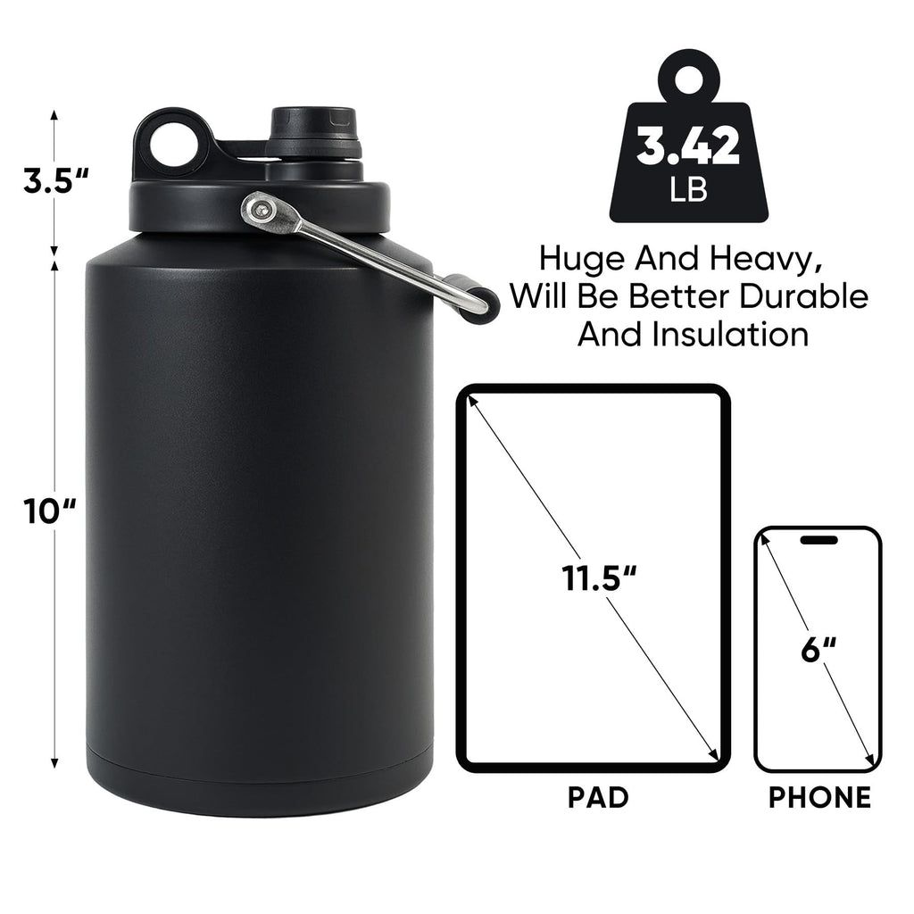 One Gallon 128oz Stainless Steel Insulated Water Bottle with Handle, Black K354
