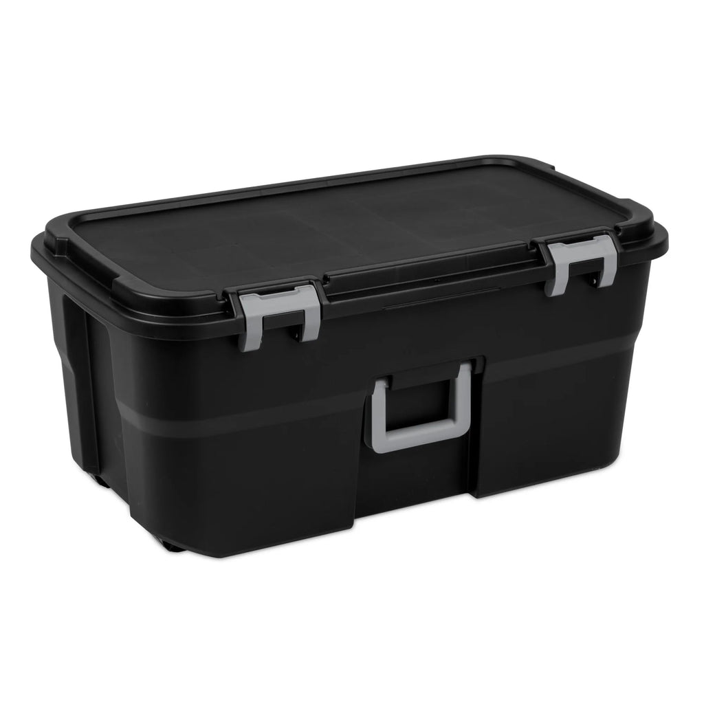 Black Plastic Storage Footlocker with Wheels D30323