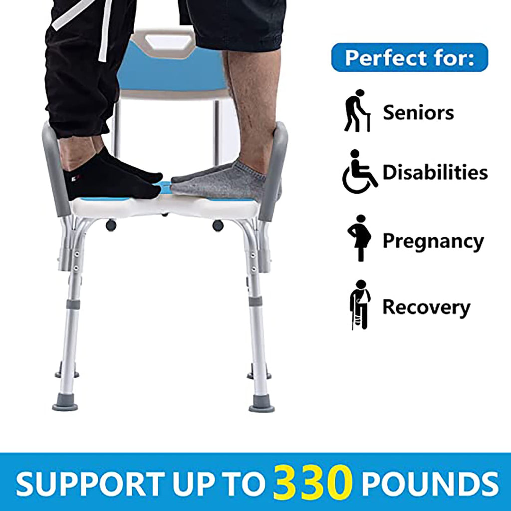 Heavy Duty White Shower Chair with Arms Back Adjustable D54224