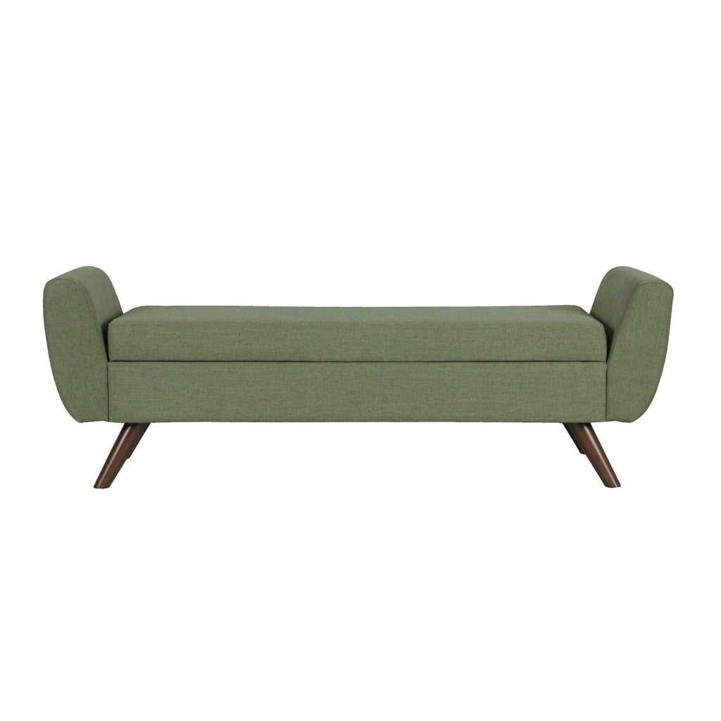 Olive Green Woven Storage Bench with Wood Legs P9783